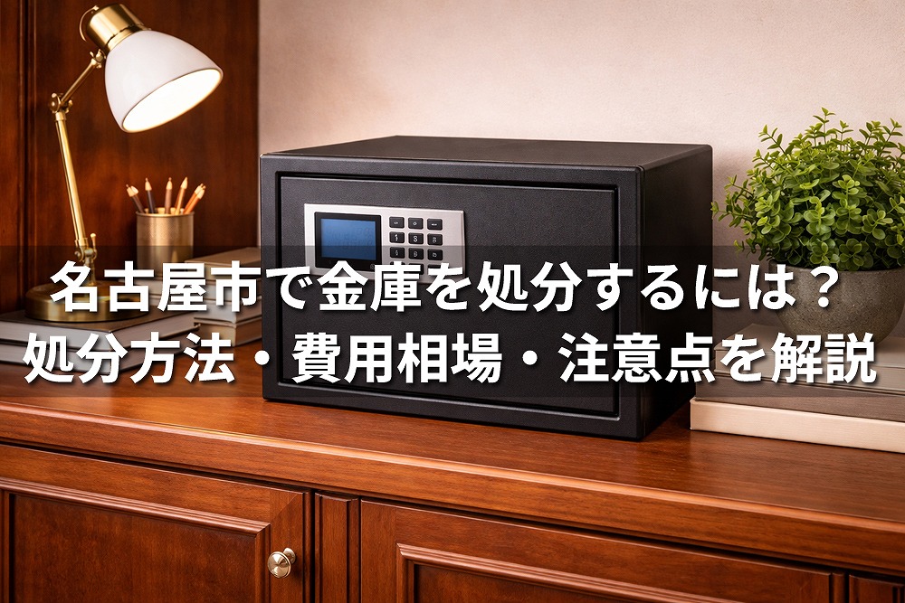名古屋市で金庫を処分する方法や費用を解説する記事のイメージ、デスク上の金庫